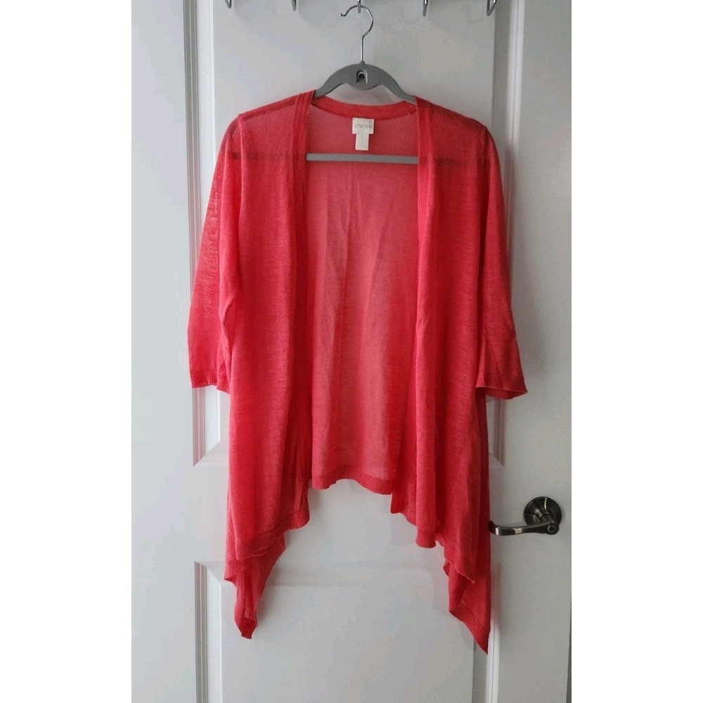 Chico's Women's Open Front Knit Cardigan 3/4 Sleeve Coral Size‎ 1 (M/8)